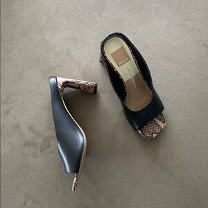 Dolce Vita Chic Black and Snakeskin Open-Toe Heels